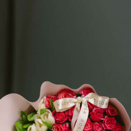 Cerise pink  tulip rose bouquet - white tulips will be substituted with pink/purple if out of stock