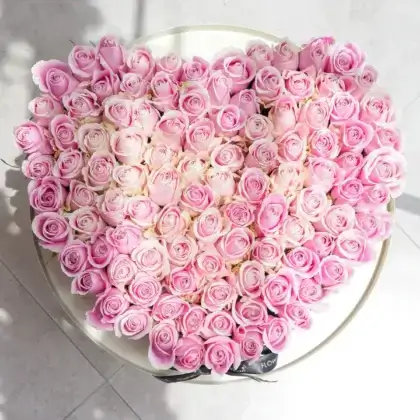 Pastel pink heart box-holds 80 stems