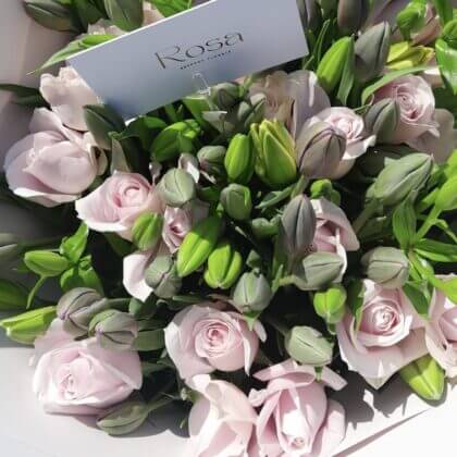 sweet pink  bouquet (30 stems roses/lilies/tulips)