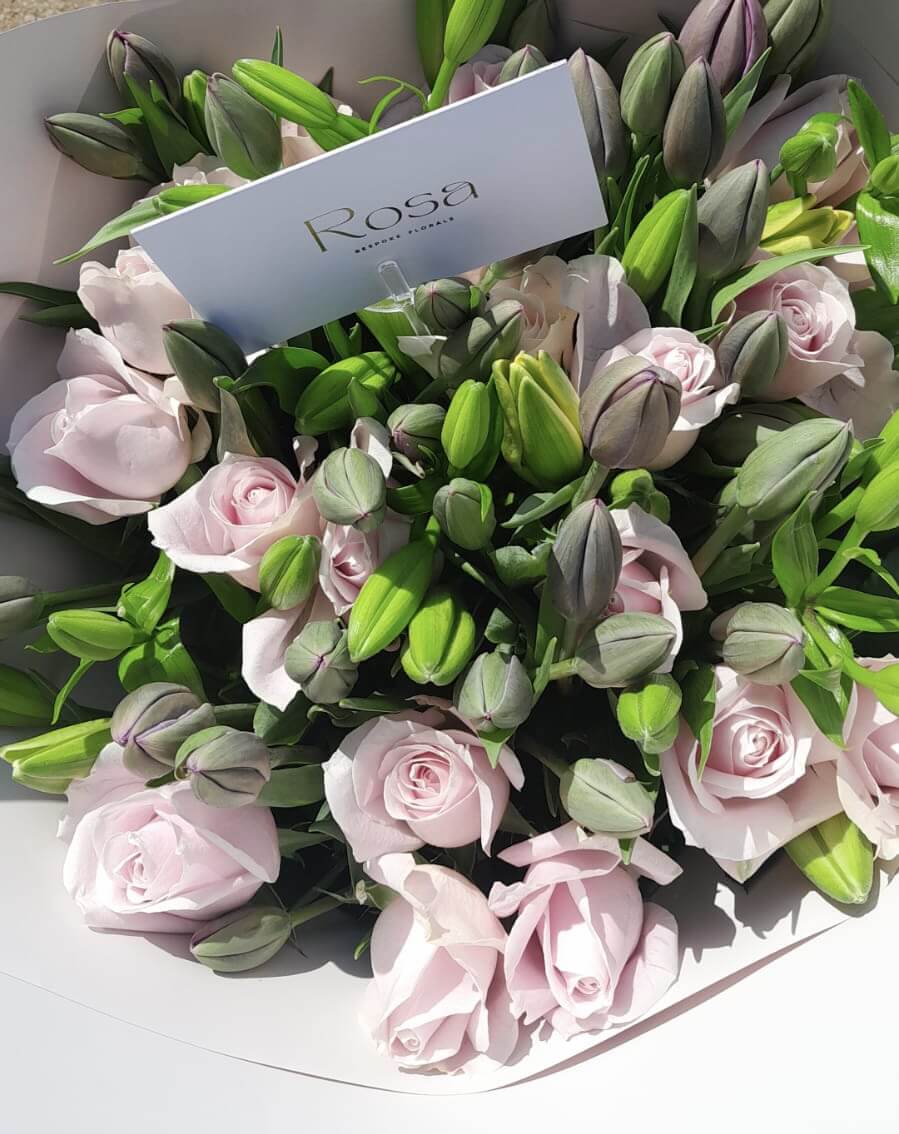 sweet pink  bouquet (30 stems roses/lilies/tulips)