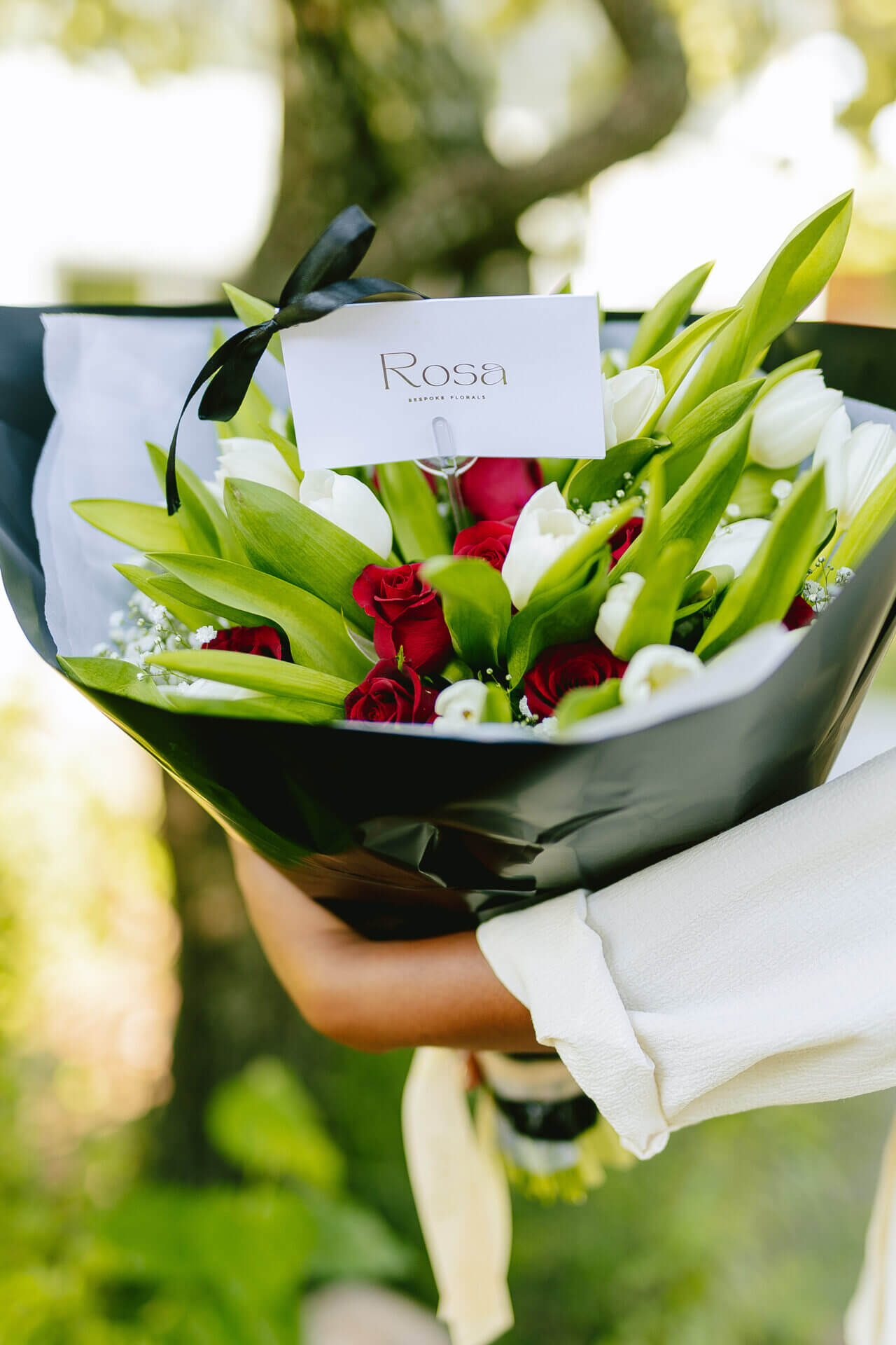 red rose tulip bouquet - white tulips will be substituted with another color if out if stock