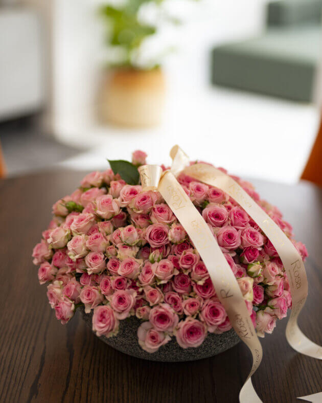 Pink cluster roses includes ceramic vase - 1 business day lead time ...