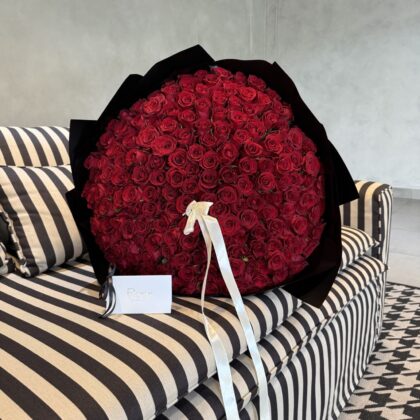 200 red roses in black wrapping