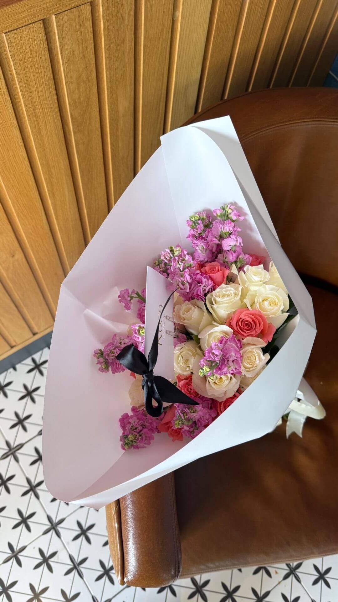 Roses & stocks - colour tones may be thoughtfully substituted when certain shades are unavailable